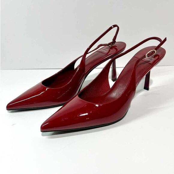 JEFFREY CAMPBELL Size 9.5 Gambol Slingback Pointed Toe Pump In Cherry Red Patent - Picture 2 of 13